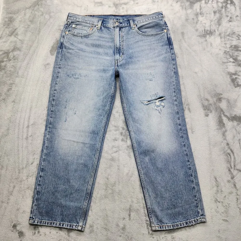 Levi's Jeans Mens W38 L29 Blue 550 Distressed Relaxed Tapered Fit Straight‎ Leg
